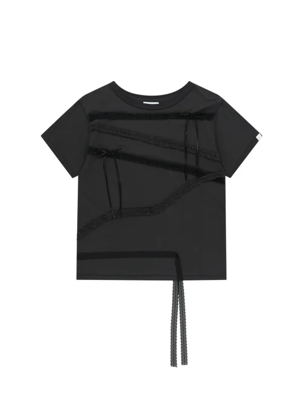 [3차 리오더] LACE STRAP OVERSIZED T-SHIRT [CHARCOAL]