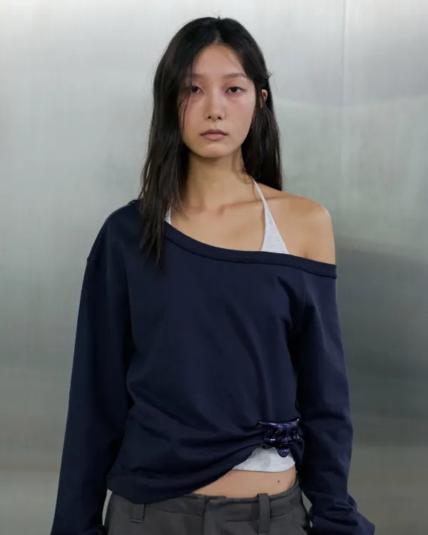 CUT OFF ASYM SWEAT SHIRT - NAVY
