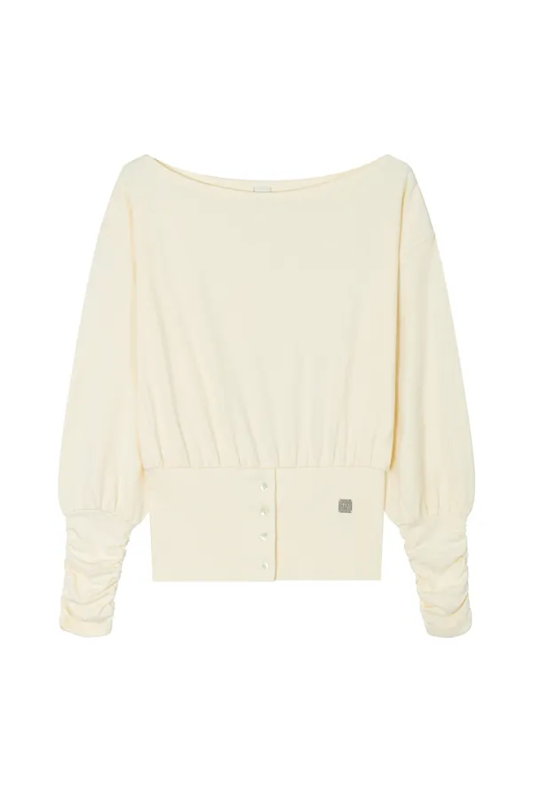 Banded-Waist Blouson Top [ Ivory ]