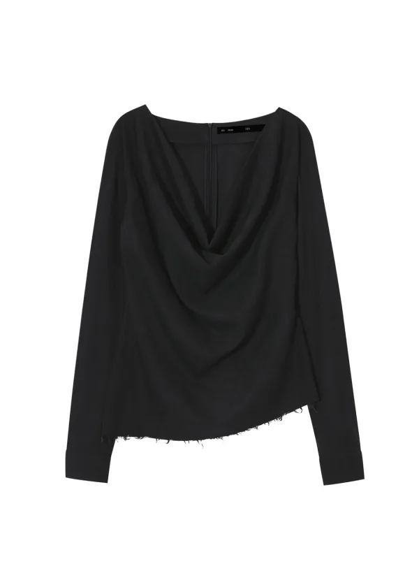 [2ND] COWL NECK BLOUSE, BLACK