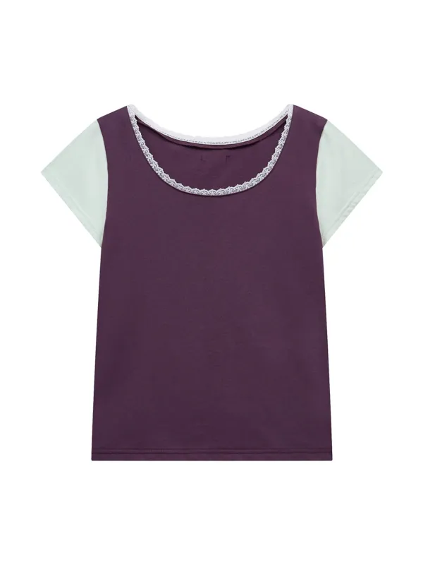 LACE COLOR POINT T-SHIRT (PURPLE)