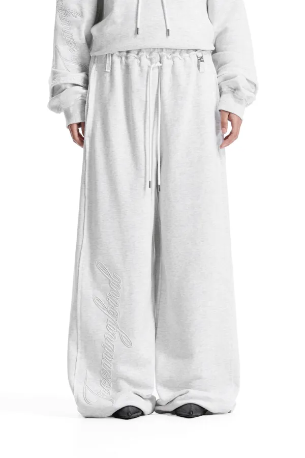 Lettering Raw-Cut Set-Up Sweat Pants [ Light Gray ]