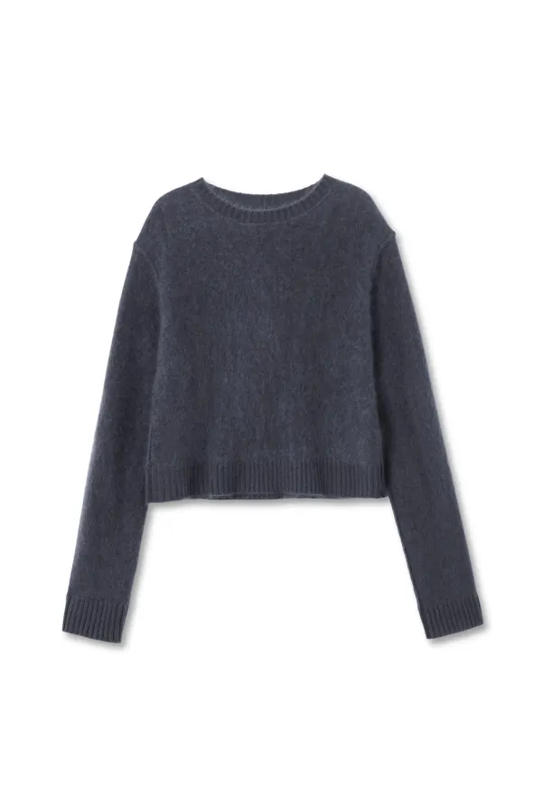 HAIRY ROUND NECK KNIT (CHARCOAL)