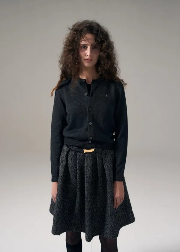 W GLITTER KNIT CARDIGAN - DARK GRAY