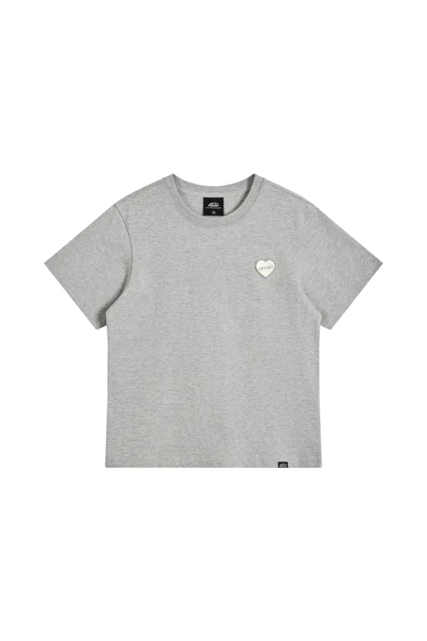 (W) HEART RUBBER PATCH T-SHIRT-MELANGE GRAY