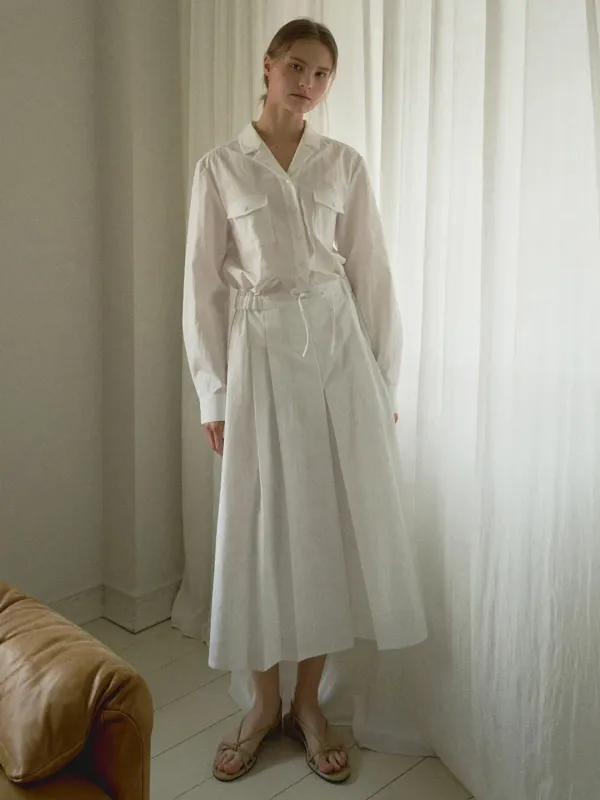 PLEATS SHIRT-DRESS_WHITE