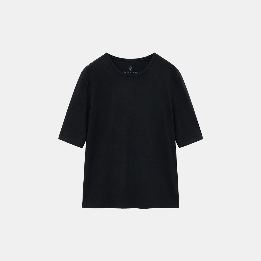 시야쥬 SITP5228 울 블렌드 소프트 5부 티셔츠_S\'est passee(쎄빠쎄)_Black 상품 이미지 3