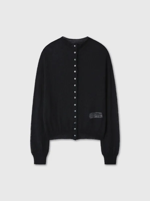 (W) MOHAIR BLEND HALF-NECK CARDIGAN_ BLACK
