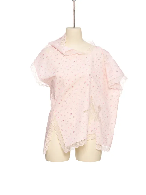 SS26 PINK FLORAL ASYMMETRIC STAR LACE BLOUSE