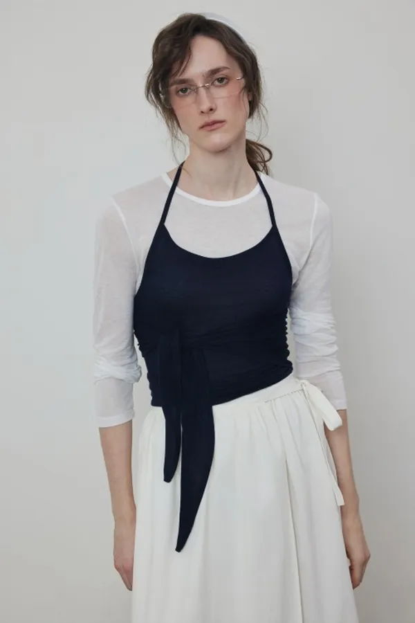 Tencel Layered Tie Up Halter Sleeveless Top