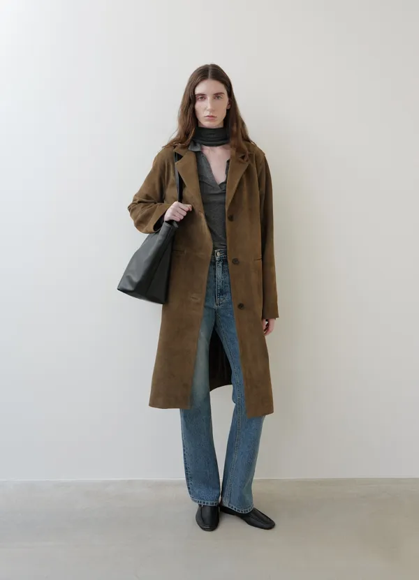 Cow Leather Tailored Coat / Brown