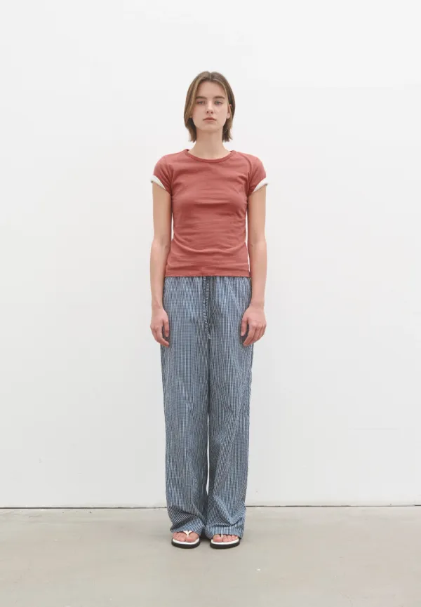 Check loose fit banding pants (navy)