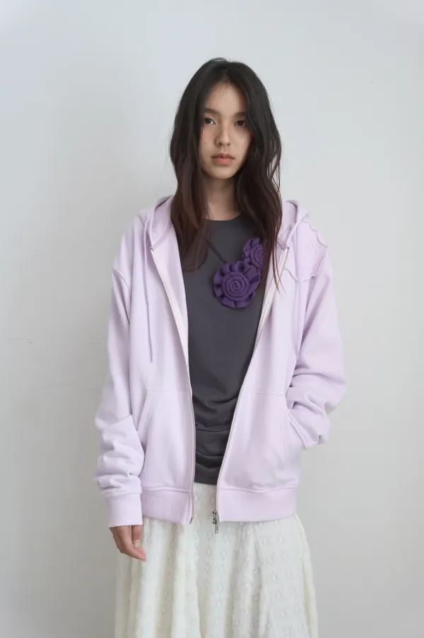 ROSE APPLIQUE ZIP-UP HOODIE_LAVENDER