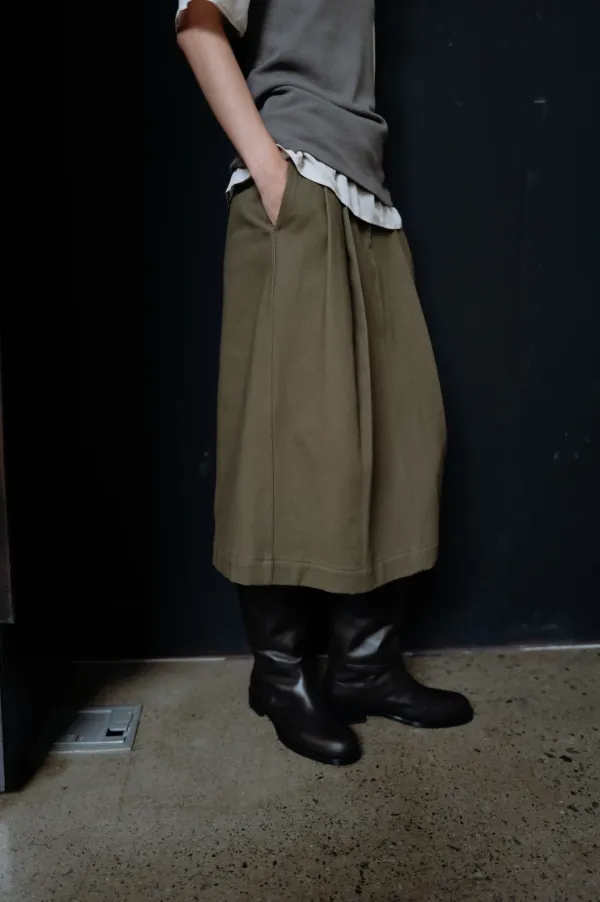 Cotton Belted Skirt (Khaki Beige / Blue Gray)