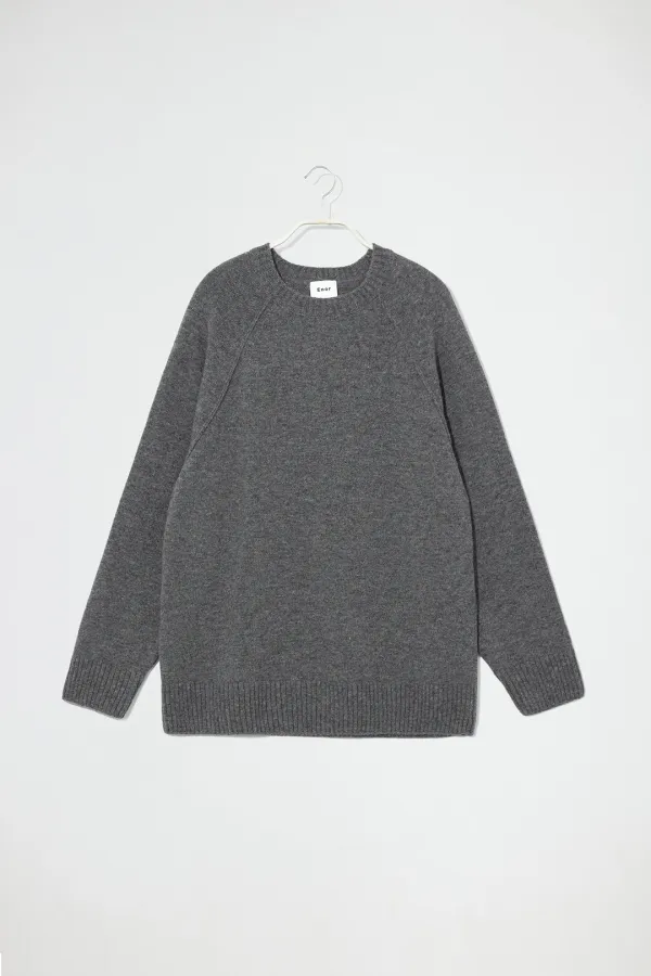 WOOL BLEND RAGLAN PULLOVER - DARK GREY