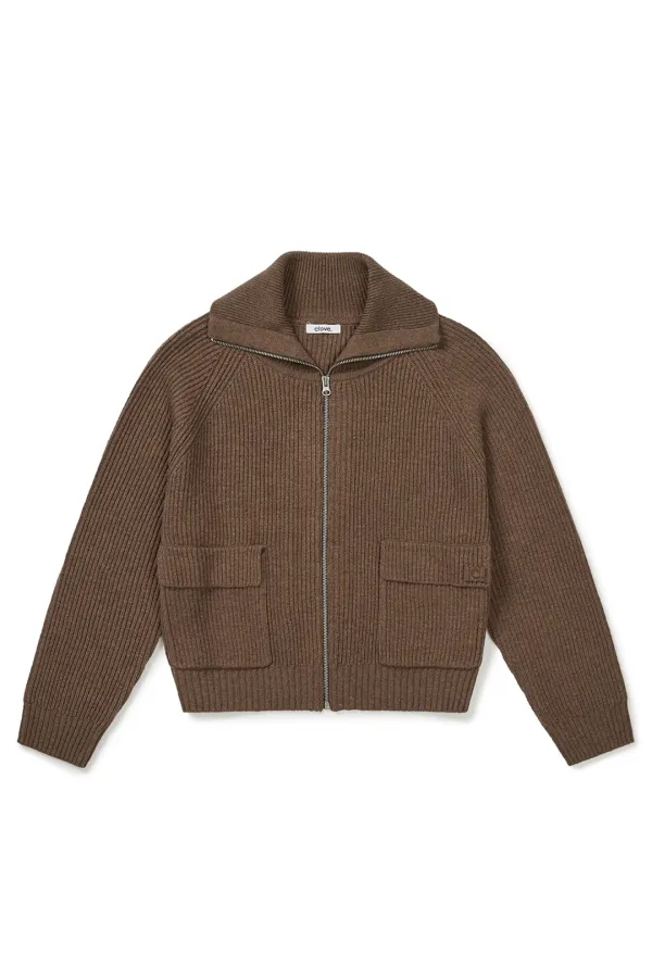 [25FW clove] Full-Zip Knit Cardigan (Brown)