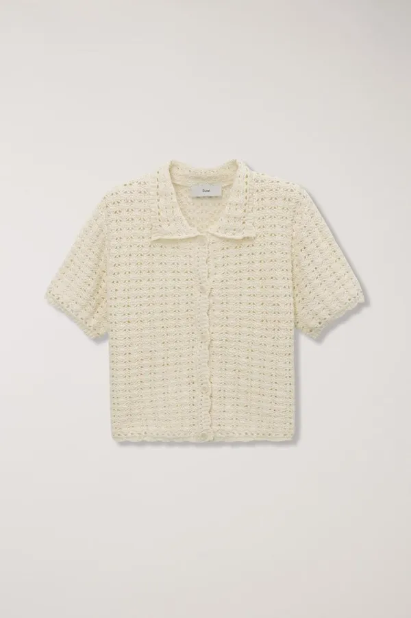 UNISEX OPEN COLLAR CROCHET CARDIGAN IVORY