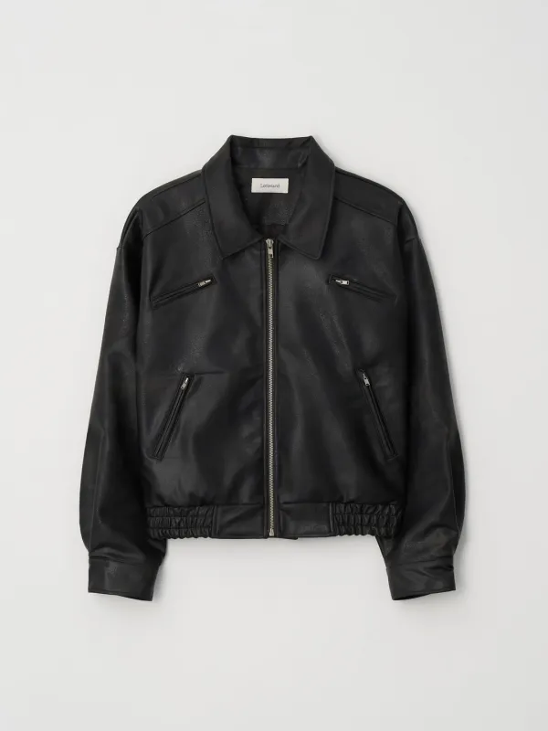 Faux Leather Bomber Jacket (Washing Black)