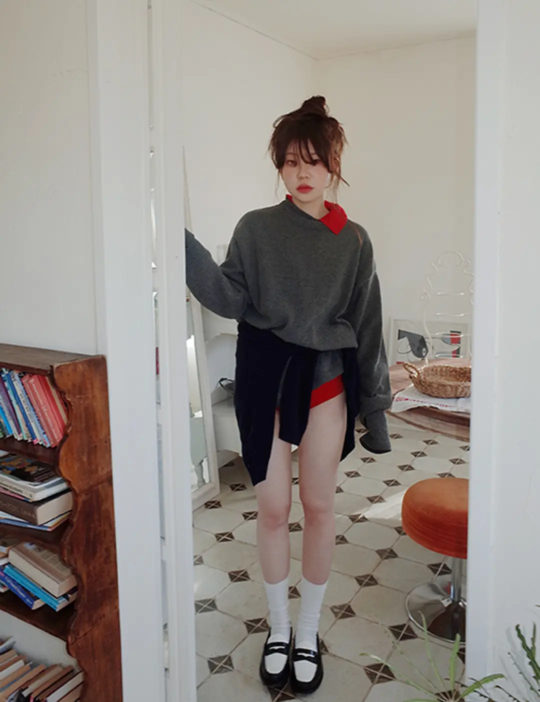 프레클 high neck oversized knit dress in gray 상품 이미지 2