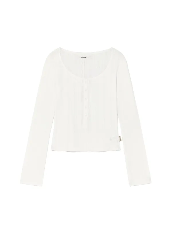 HONEY EYELET BUTTON LONG SLEEVE (WHITE)