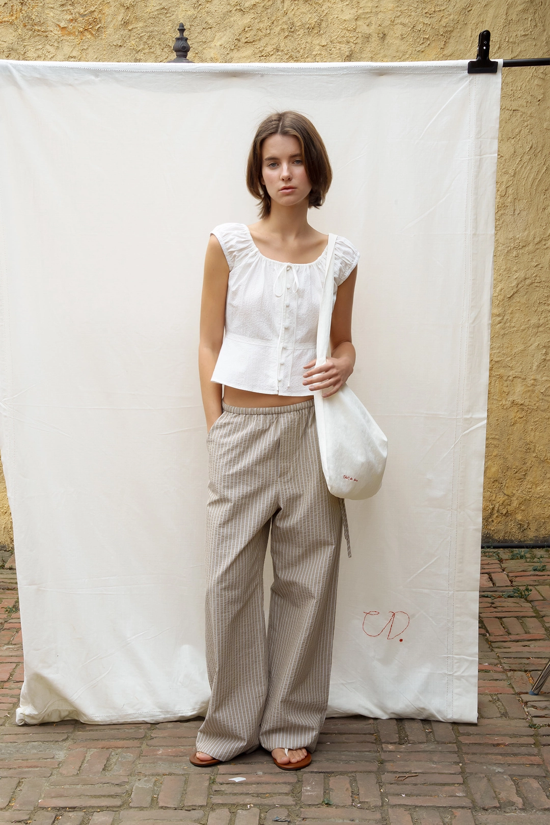 샤드라마 STRIPED POPLIN WIDE PANTS [BEIGE] 상품 이미지 2