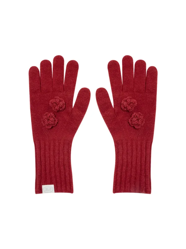 CORSAGE KNIT GLOVES (RED)