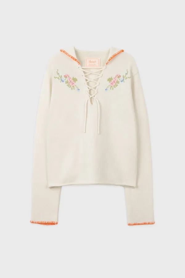SN Rose Lace-up Collar Knit (Ivory)