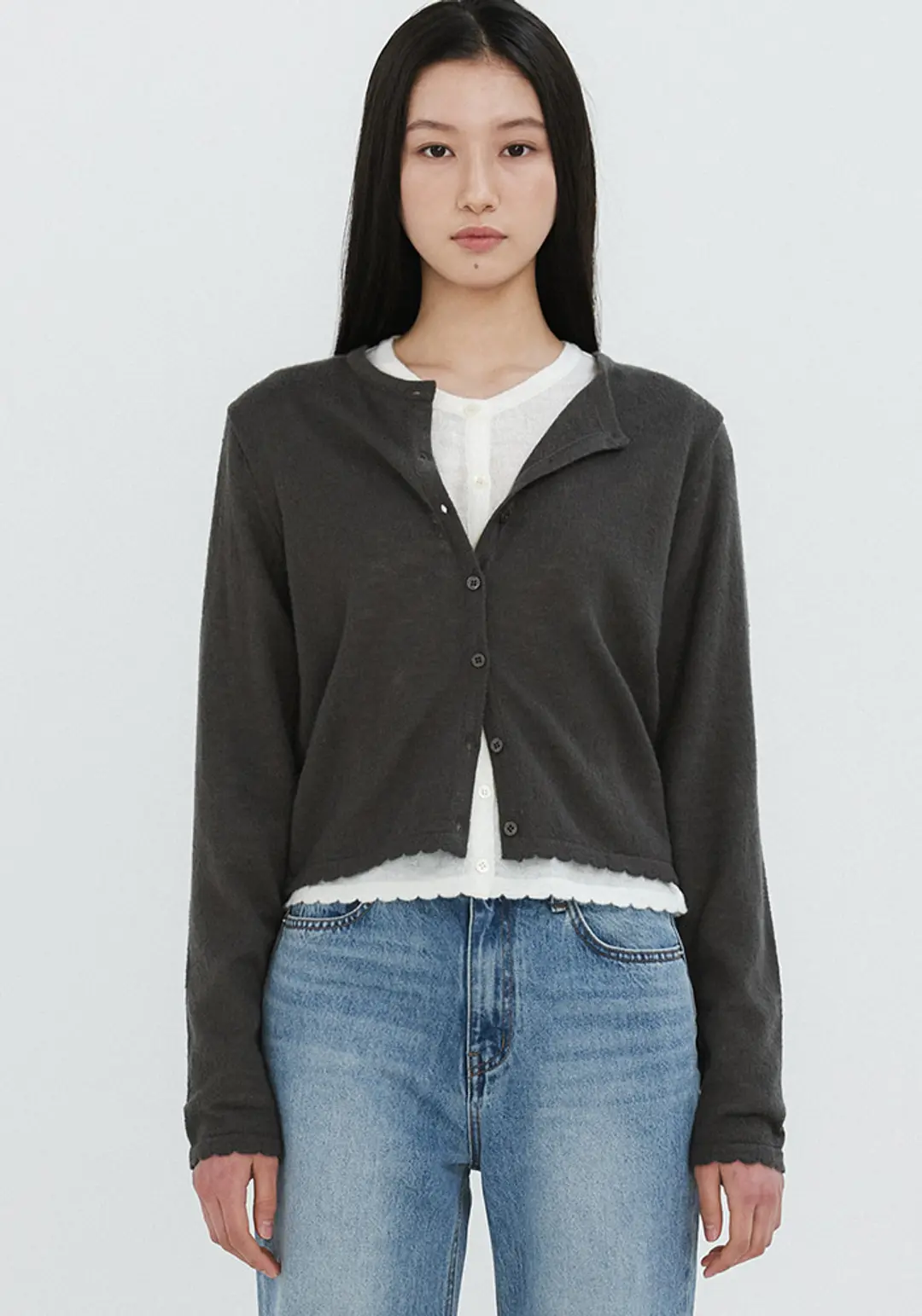 이브세이지 Round Crop Cardigan (Charcoal) 상품 이미지 2