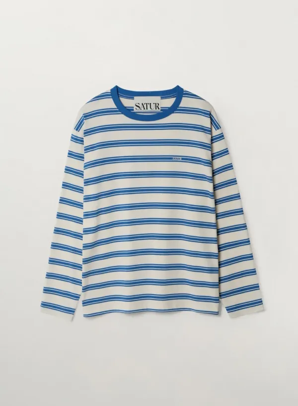 [이민정 Pick] Font Embroidery Stripe Long Sleeve - Blue