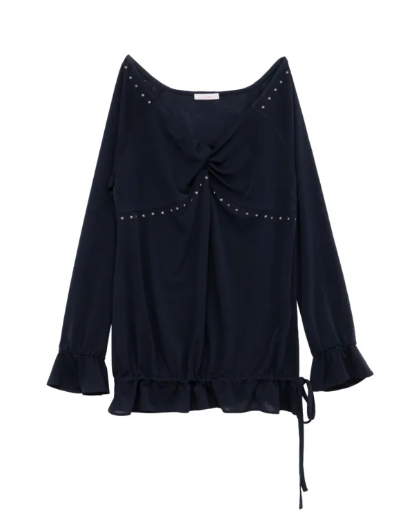 Twist Ruffle Blouse (Navy) (*EXCLUSIVE 10% OFF)
