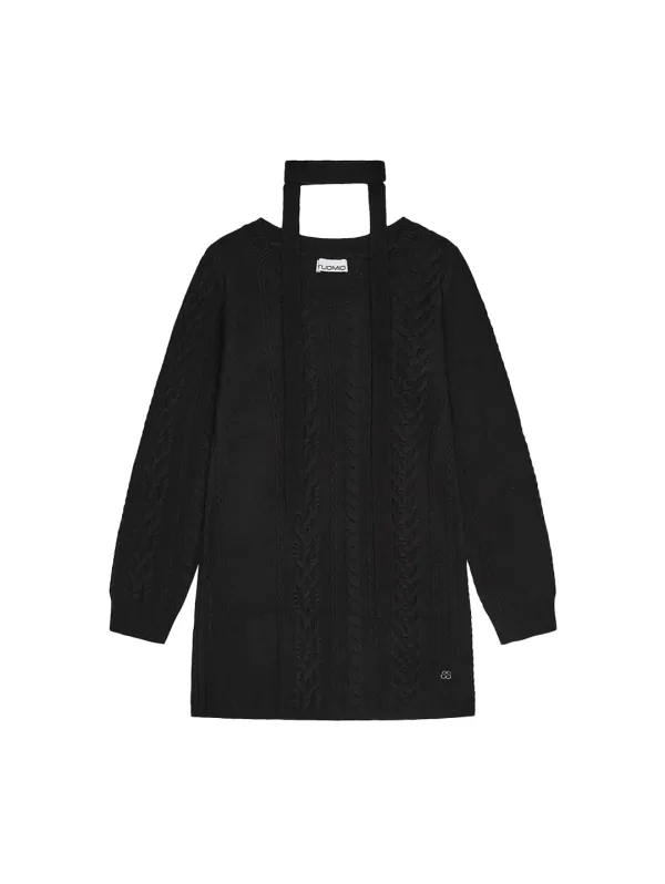 [10.02 예약 발송] HEART CABLE WOOL DRESS & SCARF [BLACK]
