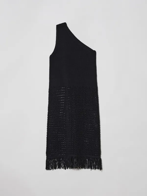 ONE SHOULDER SHAWL DRESS [BLACK]