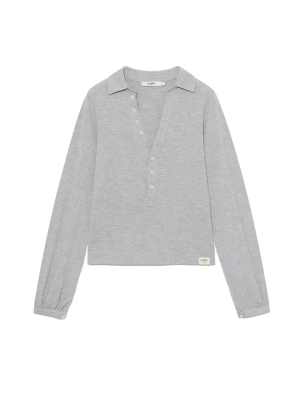 G V-COLLAR HENLEY TOP (MELANGE GRAY)