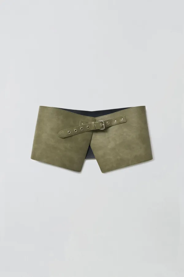 ASYMMETRICAL LEATHER BELT_KHAKI