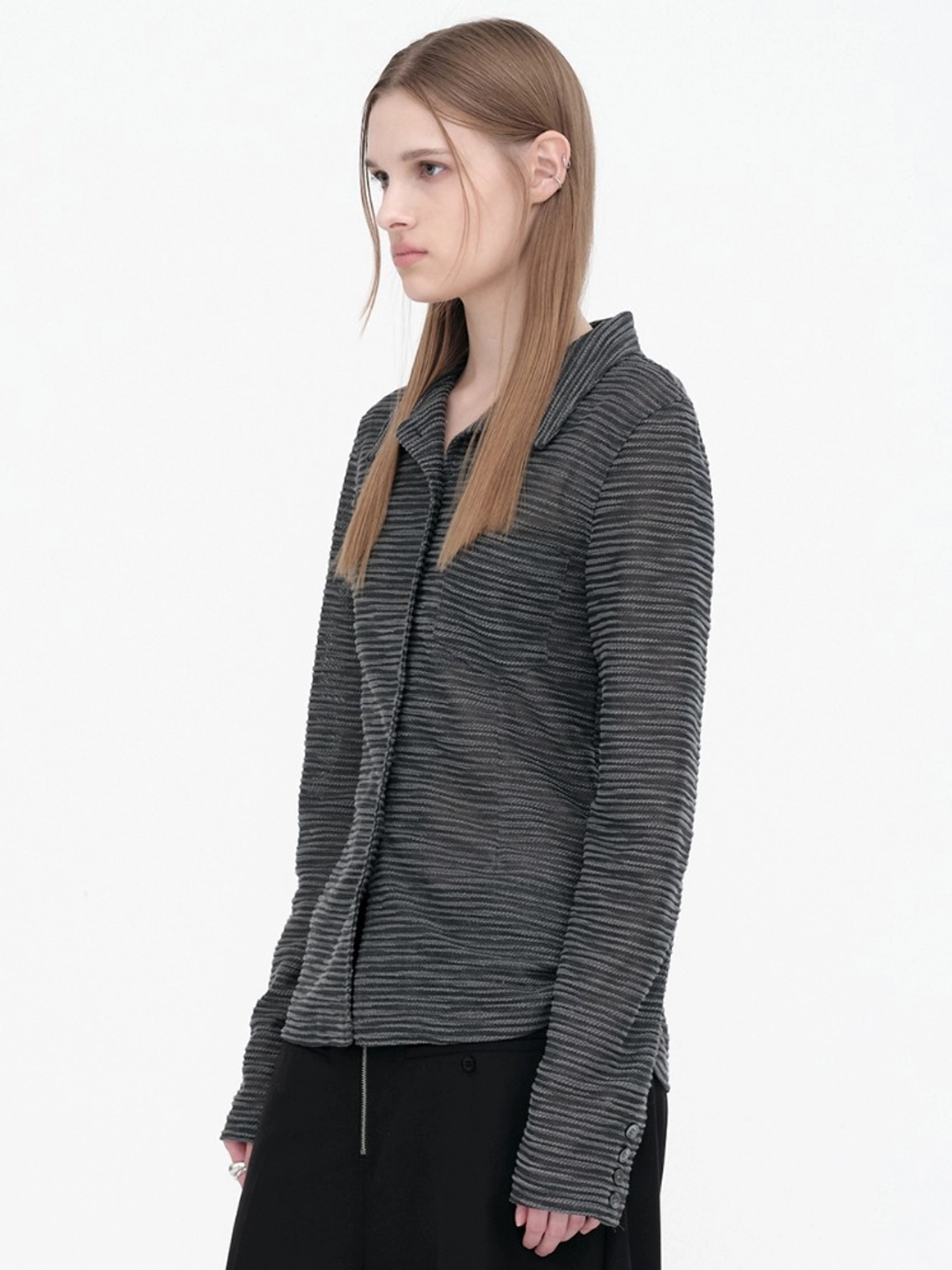 밀로 우먼 Textured Jersey Shirts [Charcoal] 상품 이미지 2