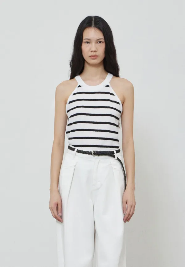 HALTER NECK SLEEVELESS TOP - WHITE STRIPE