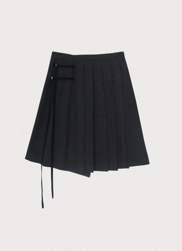 PLEATS LAYERED SKIRT - CHARCOAL