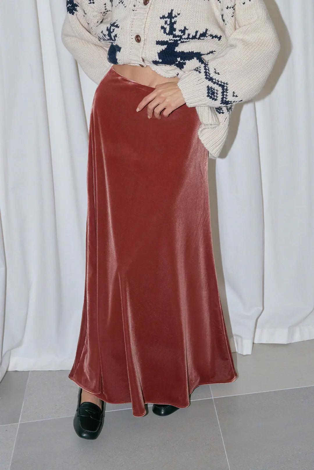 위드아웃썸머 Cosmo velvet skirt_brick 상품 이미지 2