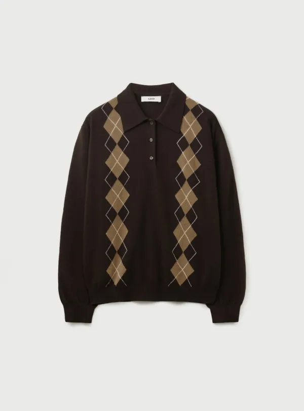 ARGYLE COLLAR KNIT - BROWN