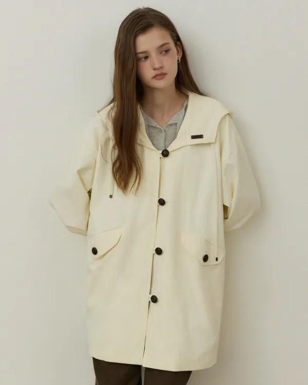 Duffle line overfit hood trench coat - cream