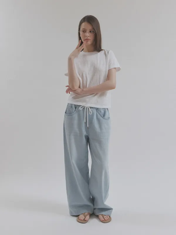 denim worn cotton pants (light blue)