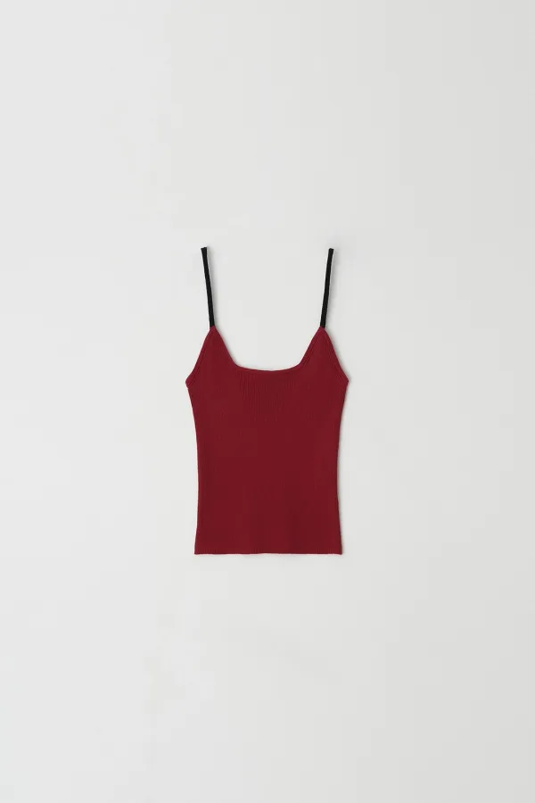 Contrast String Knit Top (red)