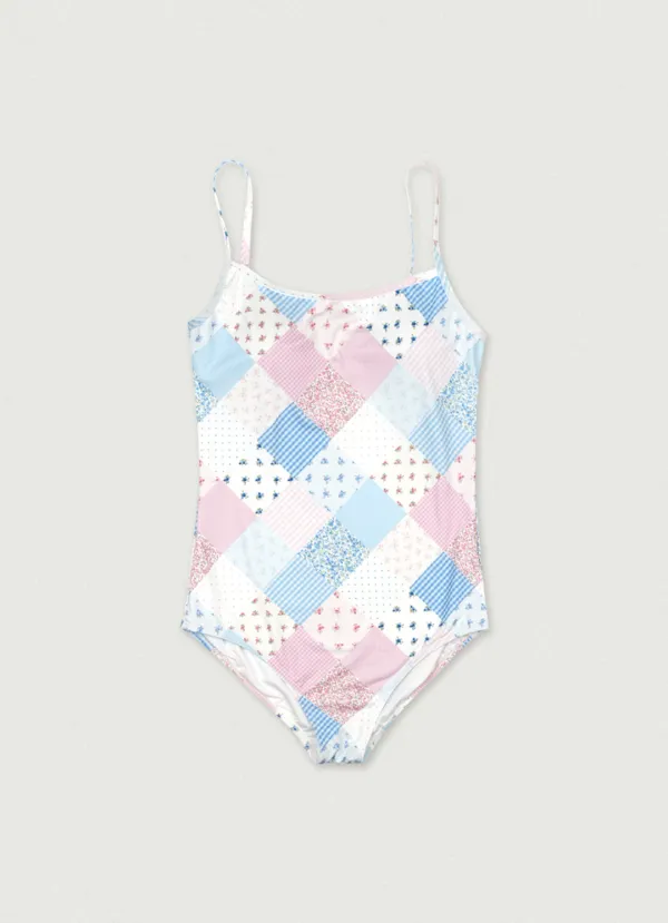 Rosy Patchwork Monokini [pink blue]