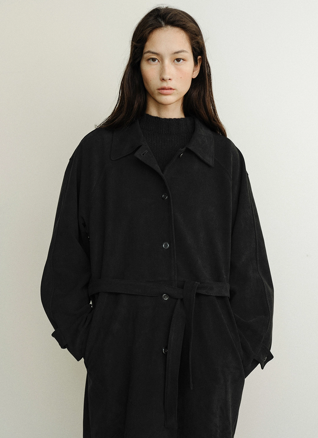 르닐 Courtney Suede Long Coat (Black) 상품 이미지 3