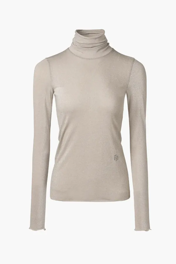 Metalic Sheer Long Sleeves T-shirt, Silver
