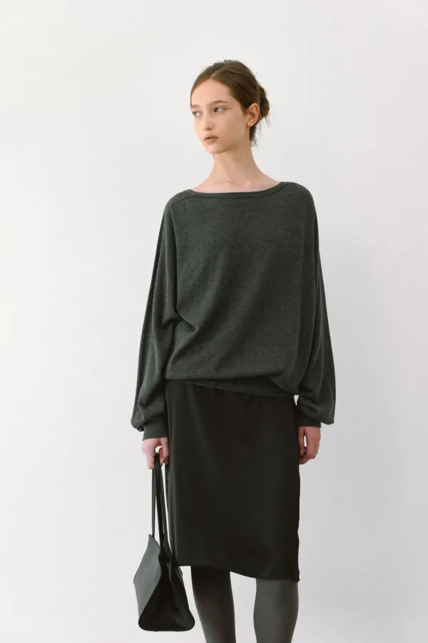 BOAT NECK KNIT [ IVORY / CHARCOAL ]