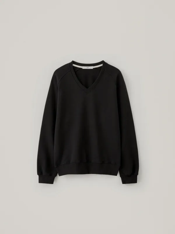 V-Neck Cotton Sweatshirt - Black