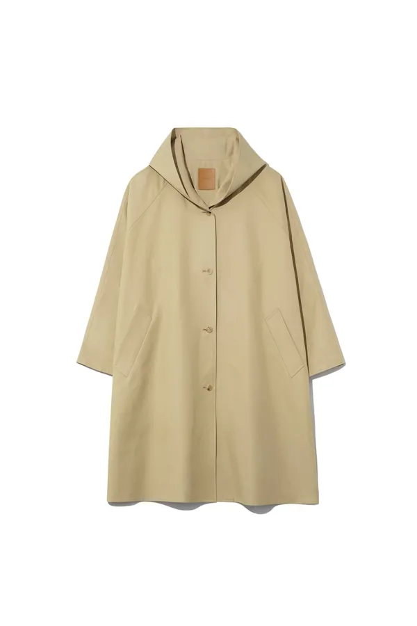 HOODED VOLUME TRENCH COAT [BEIGE]