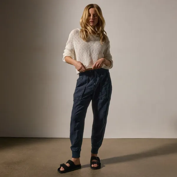 Linen Mixed Media Pant - Classic Navy