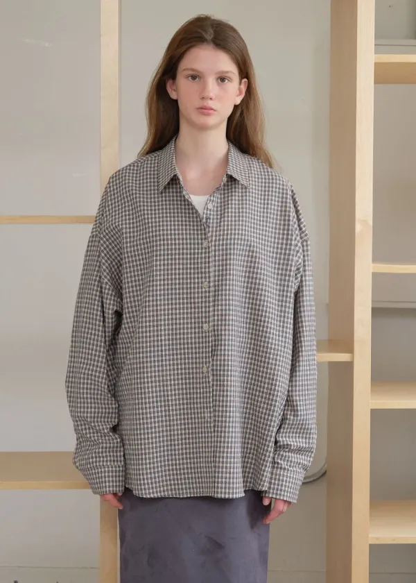 [2ND] URBAN LOOSE CHECK SHIRT - BEIGE